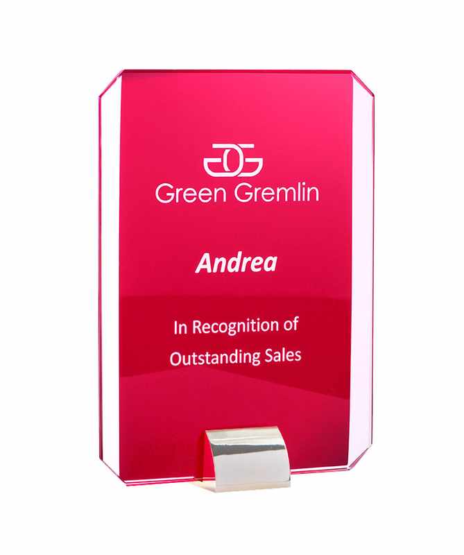 Rectangle Red Glass/Silver Stand