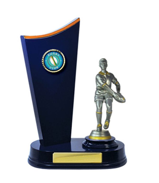 Timber Backstand Rugby Trophy With 25mm Centre