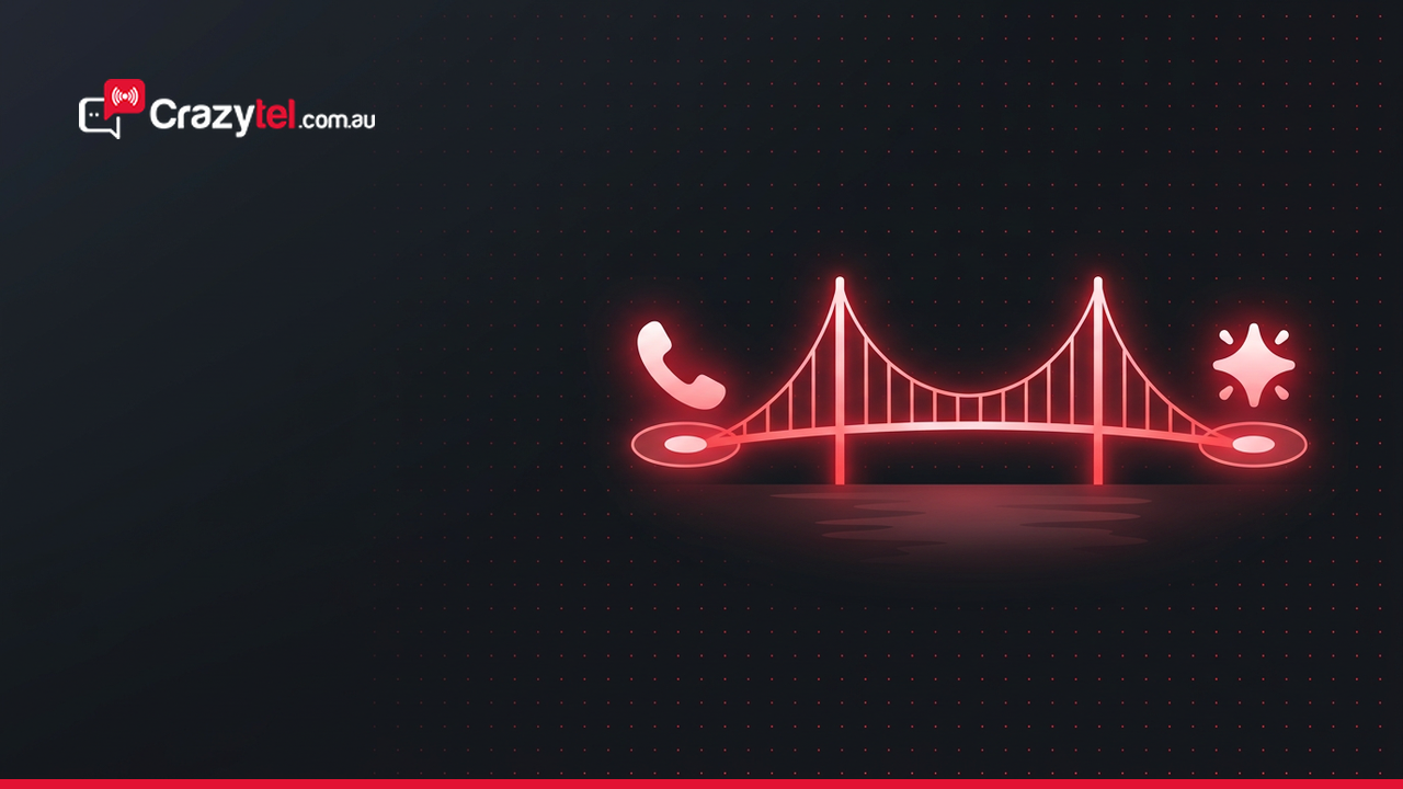 Glowing bridge between a phone and an AI spark